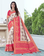 Patola Saree With Premium Quality. White Pink