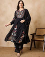 Mack for you Women Floral Embroidered Regular Mirror Work Kurta with Palazzos & With Dupatta Set Black
